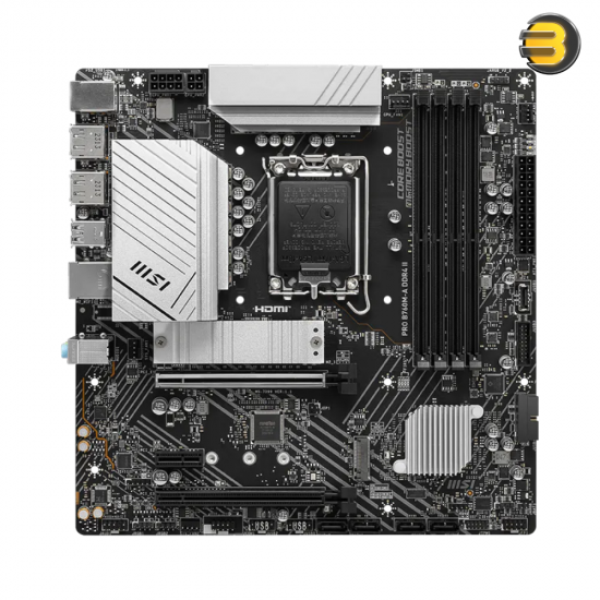 MSI PRO B760M-A DDR4 II micro-ATX motherboard with DDR4 memory support and PCIe 4.0