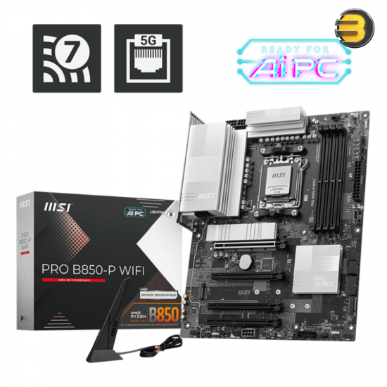 MSI PRO B850-P WIFI Motherboard – AMD Ryzen™ 9000/8000/7000 Series, DDR5 up to 8200+ MT/s (OC), 12+2+1 Power Design, Frozr Guard Cooling, PCIe 5.0, Wi-Fi 7, 5G LAN, Audio Boost, and EZ DIY Features for Ultimate Performance MSI PRO B850-P WIFI Motherboard – AMD Ryzen™ 9000/8000/7000 Series, DDR5 up to 8200+ MT/s (OC), 12+2+1 Power Design, Frozr Guard Cooling, PCIe 5.0, Wi-Fi 7, 5G LAN, Audio Boost, and EZ DIY Features for Ultimate Performance