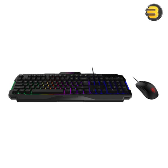 MSI FORGE GK100 COMBO Gaming Keyboard and Mouse Set — Mechanical-Style Keyboard with 19-Key Anti-Ghosting, Over 10 Million Key Actuations, Adjustable Tilt Feet, RGB Lighting; Ambidextrous Optical Mouse with 6400 DPI, 4 DPI Presets, RGB Lighting