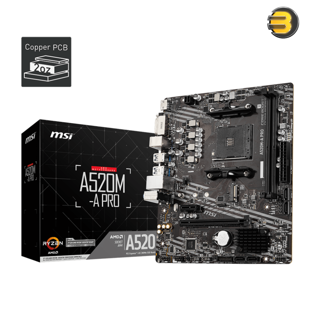 MSI A520M-A PRO Gaming Motherboard — AMD Ryzen 5000, AM4, DDR4