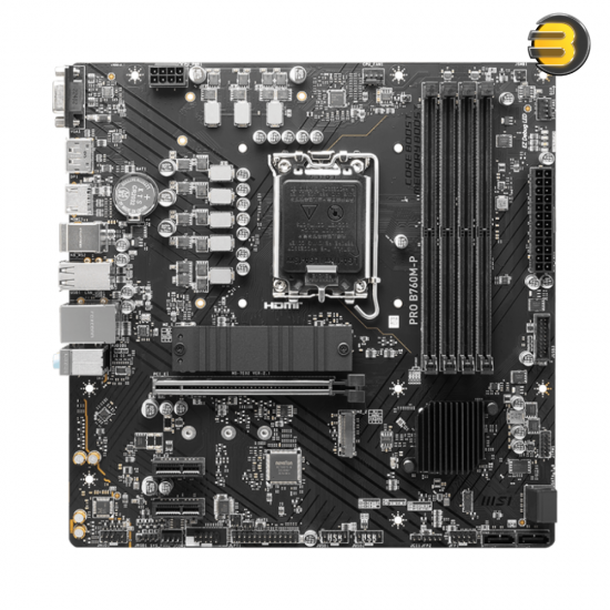 MSI PRO B760M-P – Intel LGA 1700 DDR5 Motherboard, Supports 14th/13th/12th Gen, Dual Channel DDR5 6800+MHz (OC), Core Boost, Memory Boost, PCIe 4.0 M.2 w/ M.2 Shield Frozr, Audio Boost, Steel Armor VGA Protection