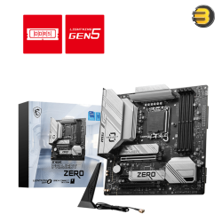 MSI B760M PROJECT ZERO Motherboard – LGA 1700, DDR5 up to 7800+ MHz (OC), PCIe 5.0, 12+1+1 Power Design, Extended Heatsink, Lightning Gen 4 M.2, USB 3.2 Gen 2x2, and Audio Boost for High-Performance Gaming and Productivity
