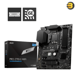 MSI PRO Z790-S WIFI Motherboard – LGA 1700, DDR5 up to 6600+ MHz (OC), 12+1+1 Power Design, PCIe 5.0, Extended Heatsink, Wi-Fi 6E, 2.5G LAN, Audio Boost, and Turbo USB for High-Performance Gaming and Productivity