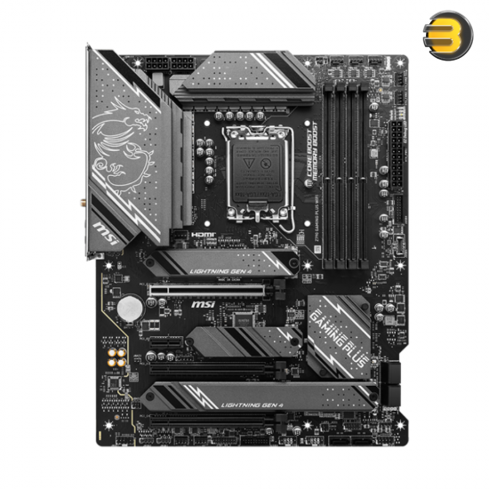 MSI Z790 GAMING PLUS WIFI ATX Motherboard Intel LGA1700 Socket Intel Z790 Chipset — Supports Intel 14th/13th/12th Gen Core, Pentium Gold, Celeron CPUs, 4x DDR5 up to 7200+(OC) MHz, PCIe 5.0 x16, 4x M.2 (PCIe 4.0), 6x SATA 6Gb/s, Intel Wi-Fi 6E, Bluetooth MSI Z790 GAMING PLUS WIFI ATX Motherboard Intel LGA1700 Socket Intel Z790 Chipset — Supports Intel 14th/13th/12th Gen Core, Pentium Gold, Celeron CPUs, 4x DDR5 up to 7200+(OC) MHz, PCIe 5.0 x16, 4x M.2 (PCIe 4.0), 6x SATA 6Gb/s, Intel Wi-Fi 6E, Bluetooth