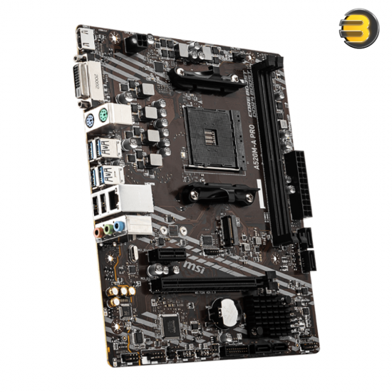 MSI A520M-A PRO Gaming Motherboard — AMD Ryzen 5000, AM4, DDR4, PCIe 3.0, SATA 6Gb/s, M.2, USB 3.2 Gen 1, DVI/HDMI, Micro-ATX