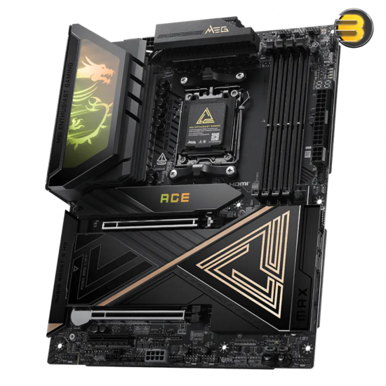MSI MEG X870E ACE MAX motherboard with AM5 socket, DDR5 slots, dual LAN, Wi-Fi 7 and USB4 ports
