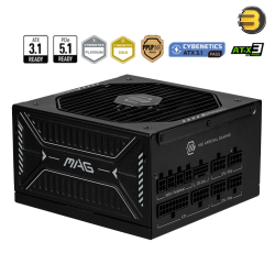MSI MAG A1000GLS PCIe 5 Power Supply – 1000W, 80 PLUS Gold, ATX 3.1, Fully Modular, Native 12V-2×6