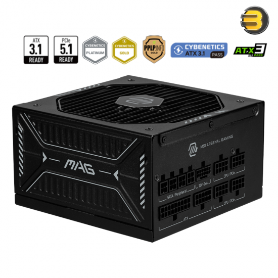 MSI MAG A1000GLS PCIe 5 Power Supply – 1000W, 80 PLUS Gold, ATX 3.1, Fully Modular, Native 12V-2×6