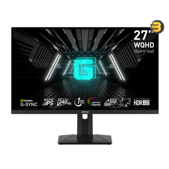 MSI G274QPX 27 QHD 2560x1440 Rapid IPS Gaming Monitor, 240Hz Refresh Rate, 1ms GtG Response, G-SYNC Compatible, HDR400, 98% DCI-P3, 136% sRGB, 2x HDMI 2.0b, DisplayPort 1.4a, USB Type-C PD 65W, Adjustable Stand, VESA Mount