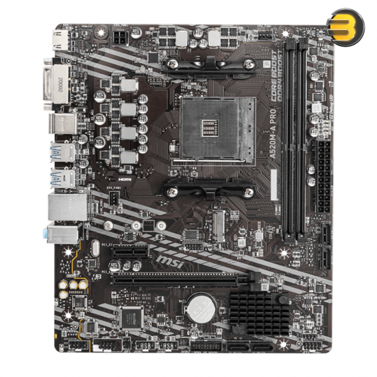 MSI A520M-A PRO Gaming Motherboard — AMD Ryzen 5000, AM4, DDR4, PCIe 3.0, SATA 6Gb/s, M.2, USB 3.2 Gen 1, DVI/HDMI, Micro-ATX