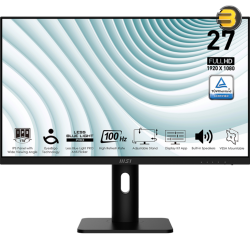 MSI PRO MP273AP 27 FHD 1920x1080 IPS Business Monitor — 100Hz Refresh Rate, 1ms MPRT Response, Adaptive-Sync, TÜV Eye Comfort, Anti-Glare, 2x 3W Speakers, DisplayPort 1.2a, HDMI 1.4b, VGA, Height/Tilt/Swivel/Pivot Adjust, VESA Mount