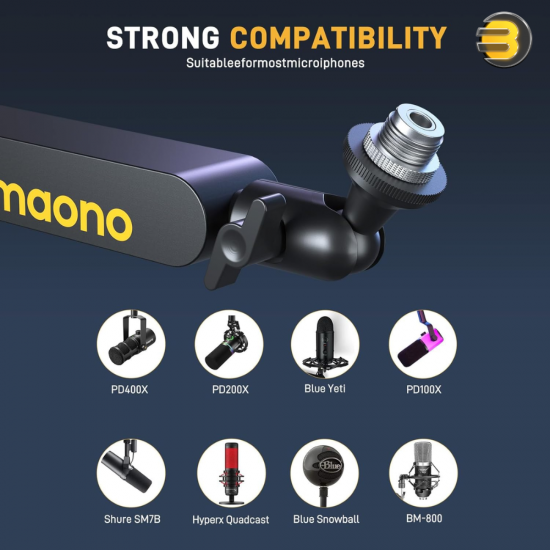 MAONO BA92 Microphone Suspension Boom Arm Stand – Sturdy Build, Adjustable, 2kg Load Capacity, Universal Compatibility MAONO BA92 Microphone Suspension Boom Arm Stand – Sturdy Build, Adjustable, 2kg Load Capacity, Universal Compatibility