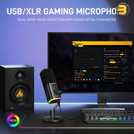 MAONO PD100X Dynamic USB/XLR Gaming Microphone – RGB Lighting, Cardioid Pattern, 48kHz/24-Bit MAONO PD100X Dynamic USB/XLR Gaming Microphone – RGB Lighting, Cardioid Pattern, 48kHz/24-Bit