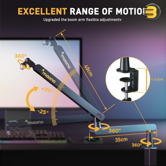 MAONO BA92 Microphone Suspension Boom Arm Stand – Sturdy Build, Adjustable, 2kg Load Capacity, Universal Compatibility MAONO BA92 Microphone Suspension Boom Arm Stand – Sturdy Build, Adjustable, 2kg Load Capacity, Universal Compatibility