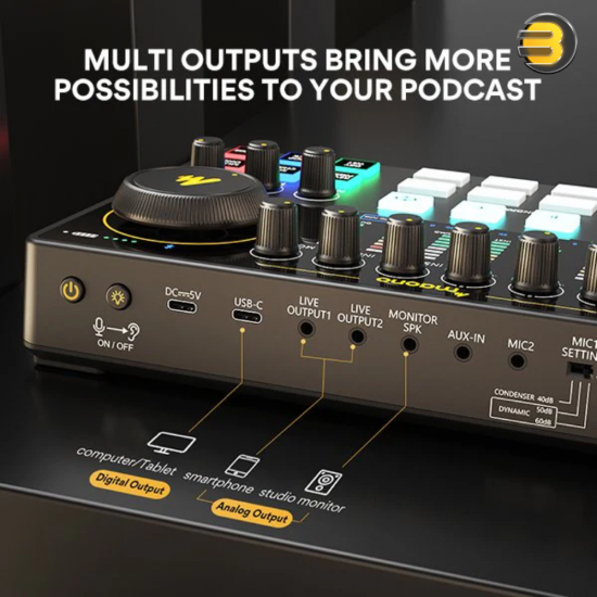 MAONO MAONOCASTER AME2A 10-Channel Podcast Mixer – Pro Preamp, 48V Phantom Power, Bluetooth 4.2, USB-C, 11 Sound Pads MAONO MAONOCASTER AME2A 10-Channel Podcast Mixer – Pro Preamp, 48V Phantom Power, Bluetooth 4.2, USB-C, 11 Sound Pads