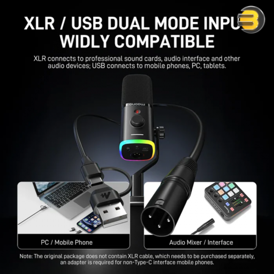 MAONO PD100X Dynamic USB/XLR Gaming Microphone – RGB Lighting, Cardioid Pattern, 48kHz/24-Bit MAONO PD100X Dynamic USB/XLR Gaming Microphone – RGB Lighting, Cardioid Pattern, 48kHz/24-Bit