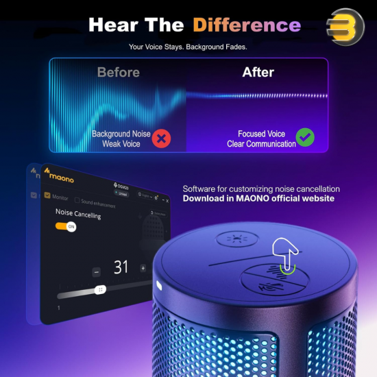 MAONO DGM20 USB condenser microphone with cardioid polar pattern, plug-and-play connectivity and compact black desktop design