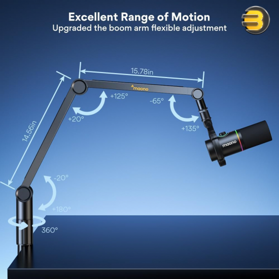 MAONO BA91 Adjustable 360° Microphone Boom Arm Stand – Sturdy Aluminum Alloy, 3-Point Flexibility, Universal Compatibility MAONO BA91 Adjustable 360° Microphone Boom Arm Stand – Sturdy Aluminum Alloy, 3-Point Flexibility, Universal Compatibility