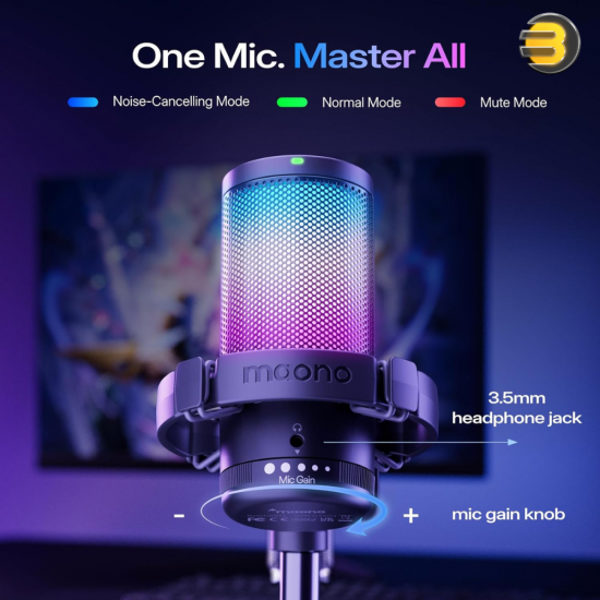MAONO DGM20 USB condenser microphone with cardioid polar pattern, plug-and-play connectivity and compact black desktop design