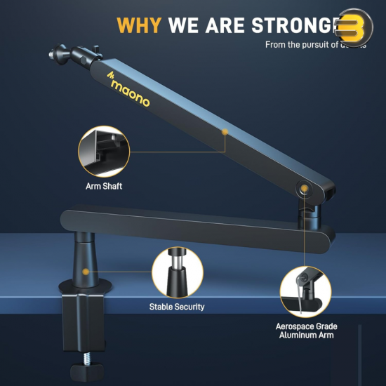 MAONO BA92 Microphone Suspension Boom Arm Stand – Sturdy Build, Adjustable, 2kg Load Capacity, Universal Compatibility MAONO BA92 Microphone Suspension Boom Arm Stand – Sturdy Build, Adjustable, 2kg Load Capacity, Universal Compatibility