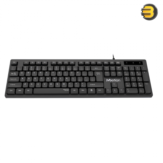 Meetion K300 Black  Ergonomic USB Wired Keyboard – Silent Keys, UV-Printed Durability, 1.8m Cable, Plug & Play