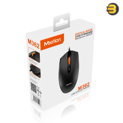 Meetion M362 USB Optical Mouse – Adjustable DPI (800/1200/1600), Symmetrical Ergonomic Design, Anti-Slip Wheel, Matte Soft-Touch Finish, and Plug-and-Play Convenience