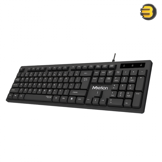 Meetion K300 Black  Ergonomic USB Wired Keyboard – Silent Keys, UV-Printed Durability, 1.8m Cable, Plug & Play