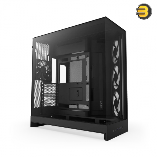NZXT H9 Flow RGB Black large dual-chamber mid-tower PC case with dark tinted tempered glass, F420 RGB Core front fan, and back-connect ATX motherboard support