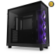 NZXT H6 Flow RGB Black compact dual-chamber mid-tower PC case with ultra-clear tempered glass, angled front-right F120 RGB Core fans, and 91mm cable management clearance