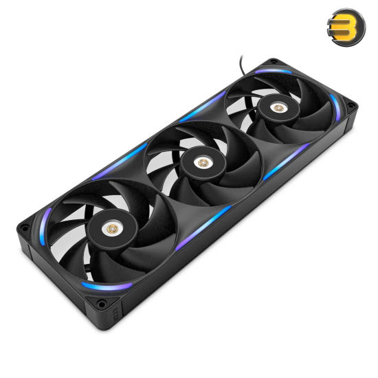 NZXT F360X 360mm performance RGB single-frame fan in matte black with brushed aluminum accents, 30mm thick profile, and LCP blades for high static pressure