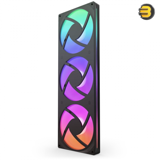 NZXT F420 RGB Core 420mm single-frame RGB case fan unit in matte black with hub-mounted addressable LEDs, fluid dynamic bearing, and single-cable PWM setup