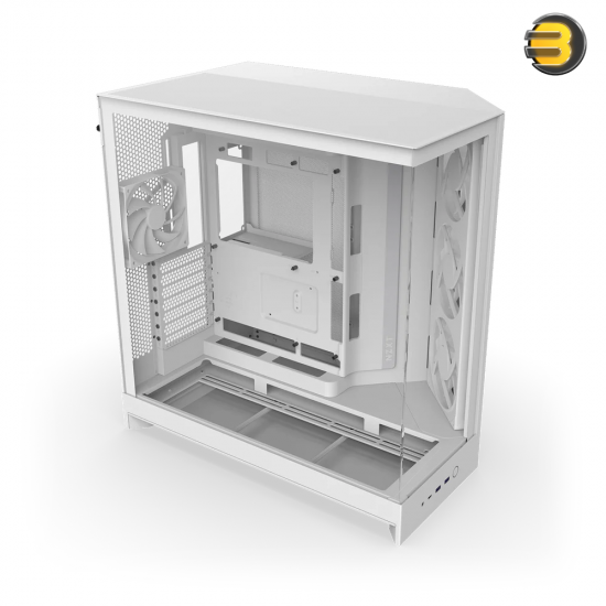 NZXT H9 Flow RGB White Large Dual-Chamber Mid-Tower PC Case NZXT H9 Flow RGB White large dual-chamber mid-tower PC case with dark tinted tempered glass, F420 RGB Core front fan, and back-connect ATX motherboard support