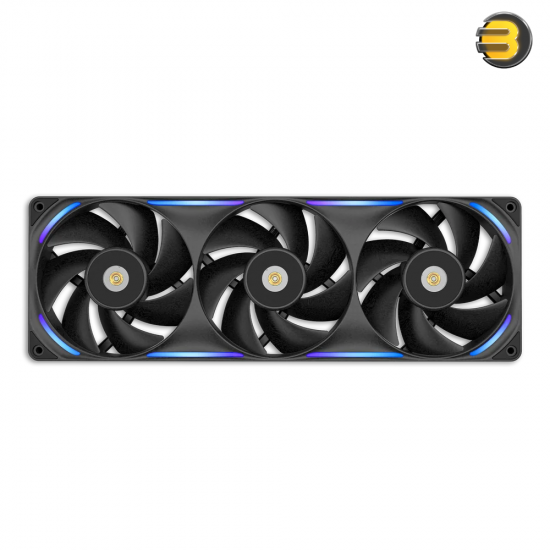 NZXT F360X 360mm performance RGB single-frame fan in matte black with brushed aluminum accents, 30mm thick profile, and LCP blades for high static pressure