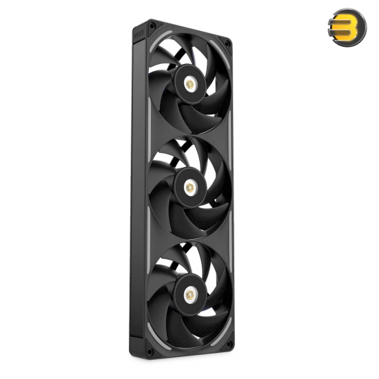 NZXT F360X 360mm performance RGB single-frame fan in matte black with brushed aluminum accents, 30mm thick profile, and LCP blades for high static pressure
