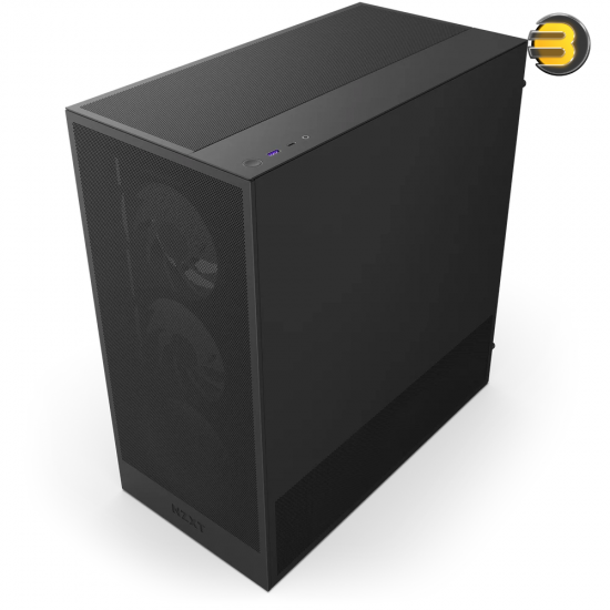 NZXT H5 Flow RGB Black compact mid-tower PC case with ultra-clear tempered glass, included F360 RGB Core front fan, and high-performance mesh filters