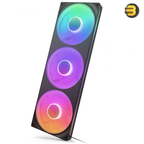 NZXT F420 RGB Core 420mm single-frame RGB case fan unit in matte black with hub-mounted addressable LEDs, fluid dynamic bearing, and single-cable PWM setup