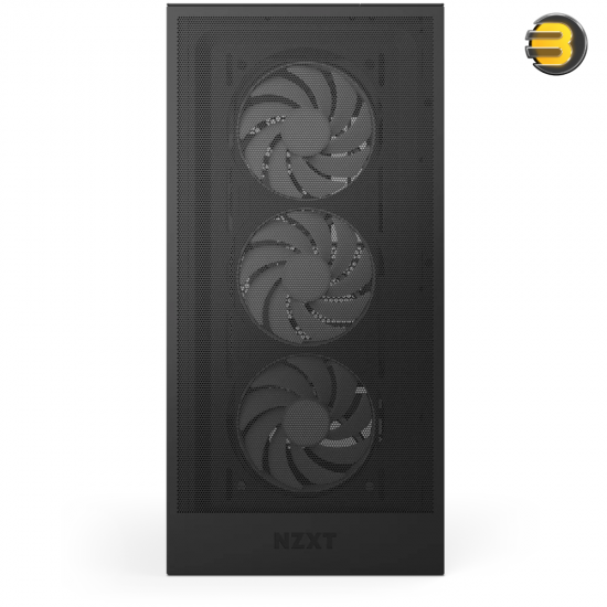 NZXT H5 Flow RGB Black compact mid-tower PC case with ultra-clear tempered glass, included F360 RGB Core front fan, and high-performance mesh filters
