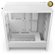 NZXT H5 Flow RGB White compact mid-tower PC case with ultra-clear tempered glass, included F360 RGB Core front fan, and high-performance mesh filters
