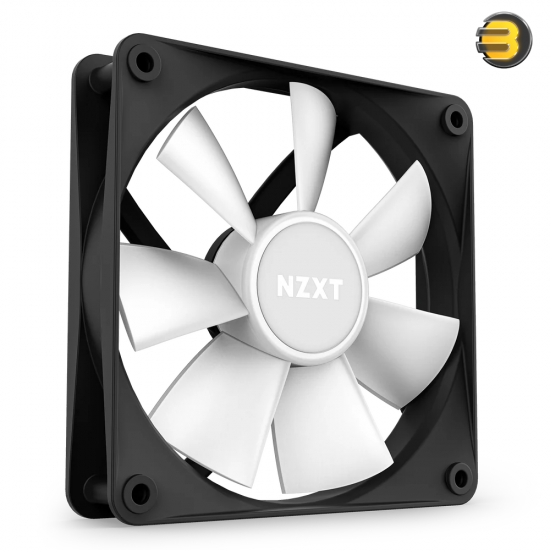 NZXT F120 RGB Core 120mm black case fan with hub-mounted addressable RGB LEDs, fluid dynamic bearing, and 4-pin PWM control for optimal airflow