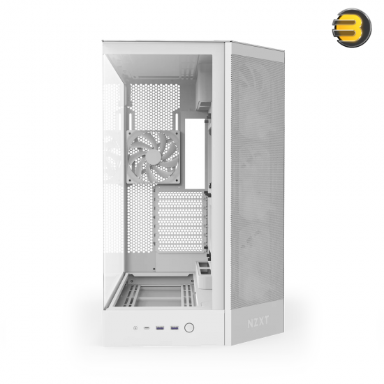 NZXT H9 Flow RGB White Large Dual-Chamber Mid-Tower PC Case NZXT H9 Flow RGB White large dual-chamber mid-tower PC case with dark tinted tempered glass, F420 RGB Core front fan, and back-connect ATX motherboard support