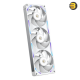 NZXT F360X 360mm performance RGB single-frame fan in white with brushed aluminum accents, 30mm thick profile, and LCP blades for high static pressure