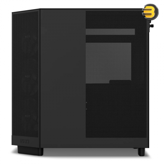 NZXT H6 Flow RGB Black compact dual-chamber mid-tower PC case with ultra-clear tempered glass, angled front-right F120 RGB Core fans, and 91mm cable management clearance