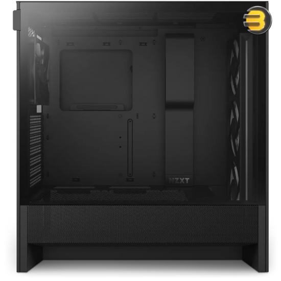 NZXT H5 Flow RGB Black compact mid-tower PC case with ultra-clear tempered glass, included F360 RGB Core front fan, and high-performance mesh filters