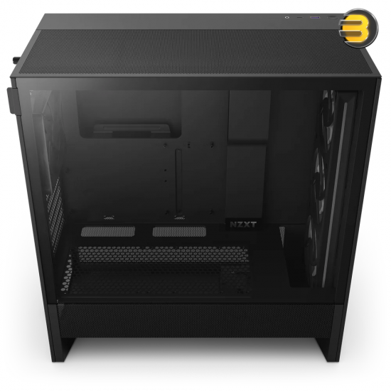 NZXT H5 Flow RGB Black compact mid-tower PC case with ultra-clear tempered glass, included F360 RGB Core front fan, and high-performance mesh filters