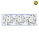 NZXT F360X 360mm performance RGB single-frame fan in white with brushed aluminum accents, 30mm thick profile, and LCP blades for high static pressure