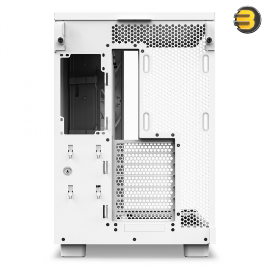 NZXT H6 Flow RGB White compact dual-chamber mid-tower PC case with ultra-clear tempered glass, angled front-right F120 RGB Core fans, and 91mm cable management clearance
