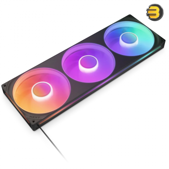 NZXT F420 RGB Core 420mm single-frame RGB case fan unit in matte black with hub-mounted addressable LEDs, fluid dynamic bearing, and single-cable PWM setup
