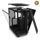 NZXT H6 Flow RGB Black compact dual-chamber mid-tower PC case with ultra-clear tempered glass, angled front-right F120 RGB Core fans, and 91mm cable management clearance