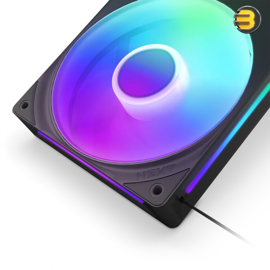 NZXT F360 RGB Core 360mm Single-Frame RGB PWM Fan Unit NZXT F360 RGB Core 360mm single-frame RGB case fan unit in matte black with hub-mounted addressable LEDs, fluid dynamic bearing, and single-cable PWM setup