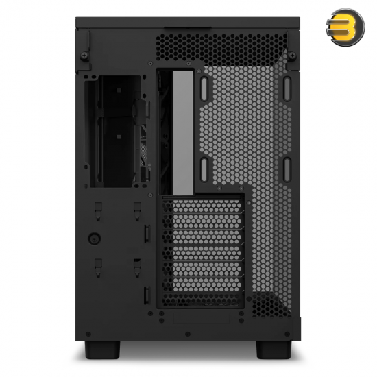 NZXT H6 Flow RGB Black compact dual-chamber mid-tower PC case with ultra-clear tempered glass, angled front-right F120 RGB Core fans, and 91mm cable management clearance
